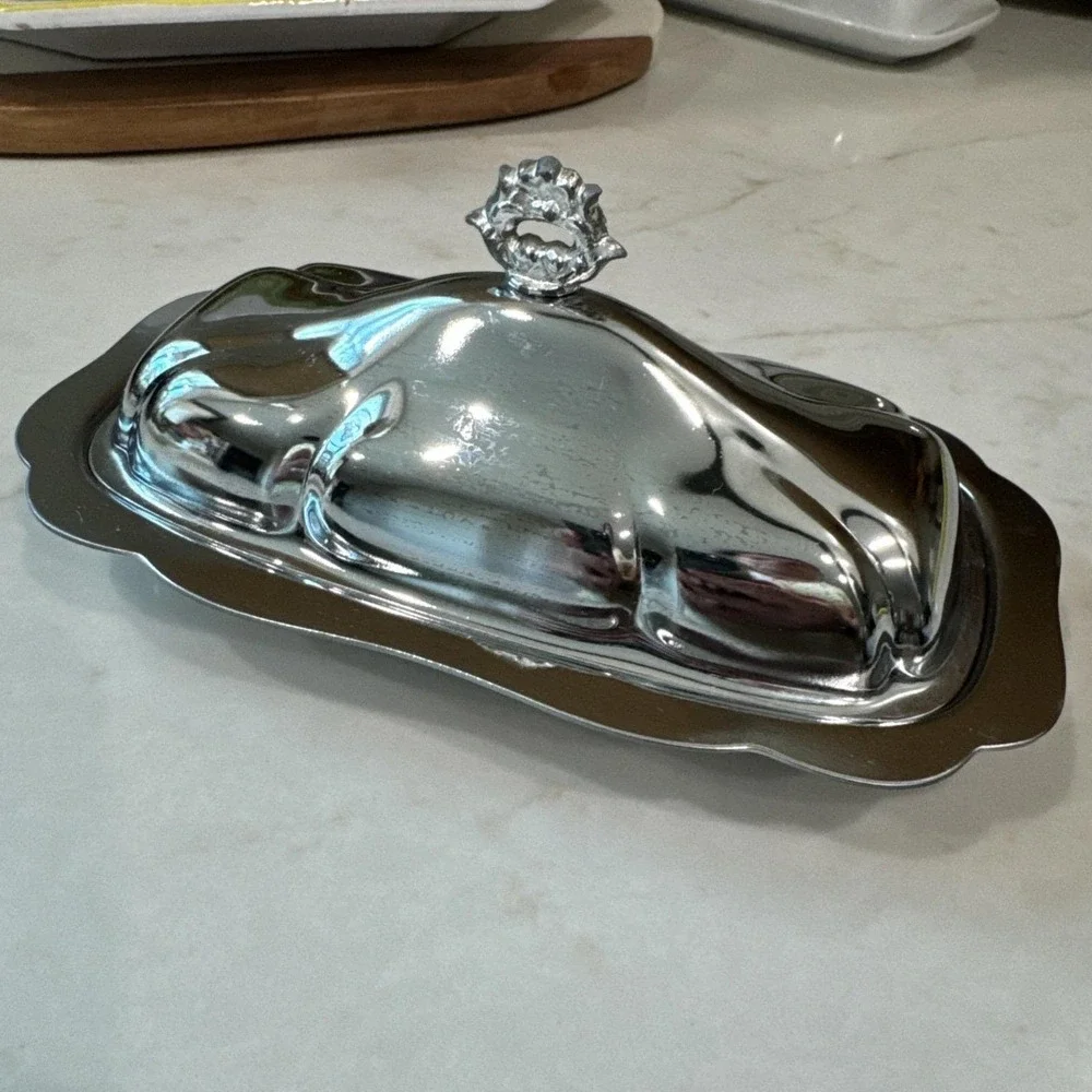 Vintage SHELTON-WARE Chrome Butter Dish